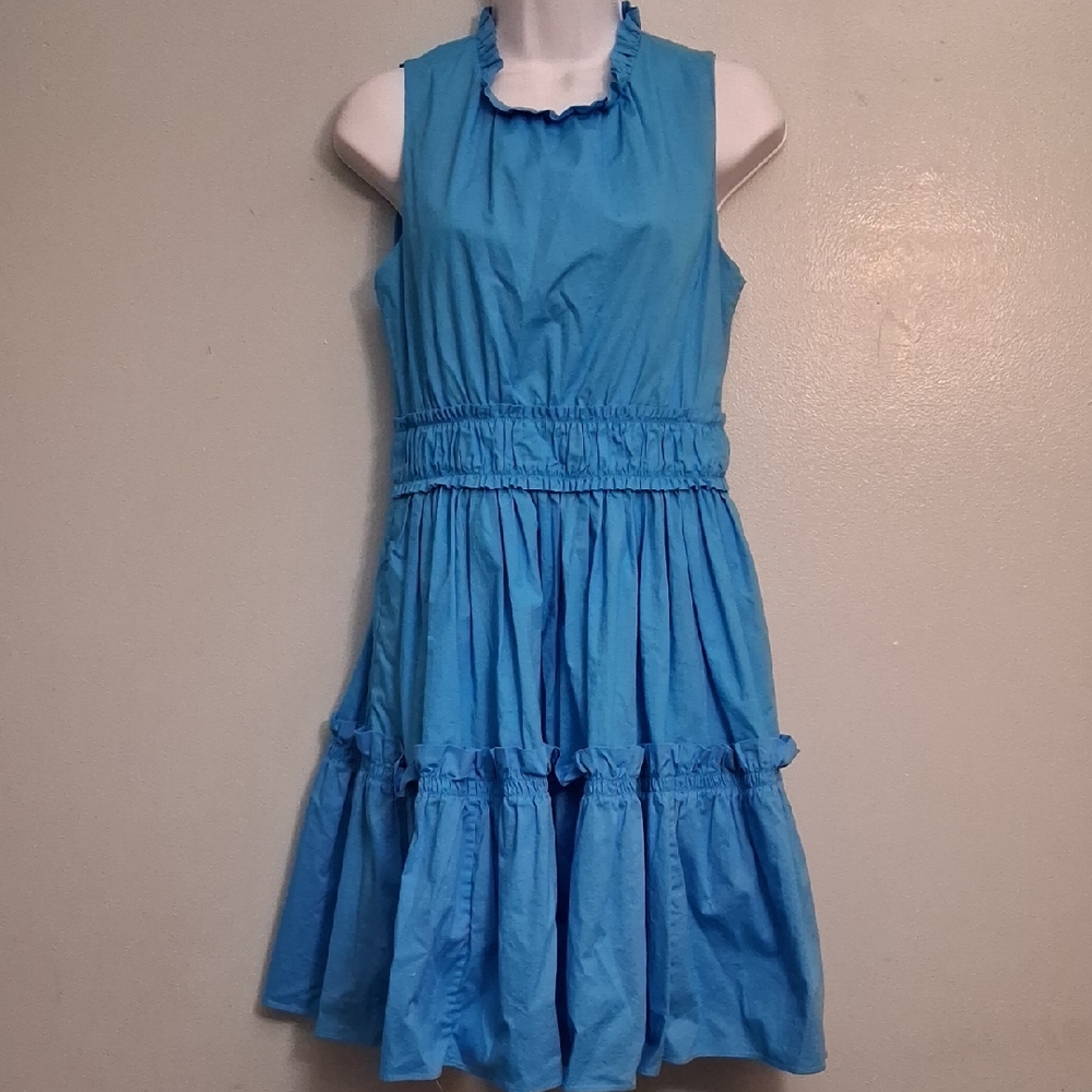 Lilly Pulitzer Elina size 2 women's stretch blue ruffle sleveeless pocket dress.